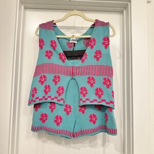 NWT Tach Clothing Loreza Knit Top & Alessia Knit Short‎ Set in Blue Size Large